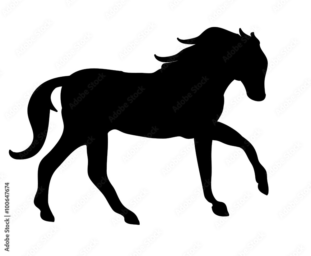 The silhouette of a horse gallop (black)