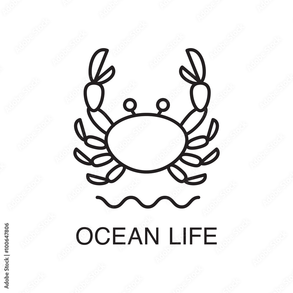 Line art ocean wildlife illustration with a crab. Line art ocean wildlife illustration with a crab.