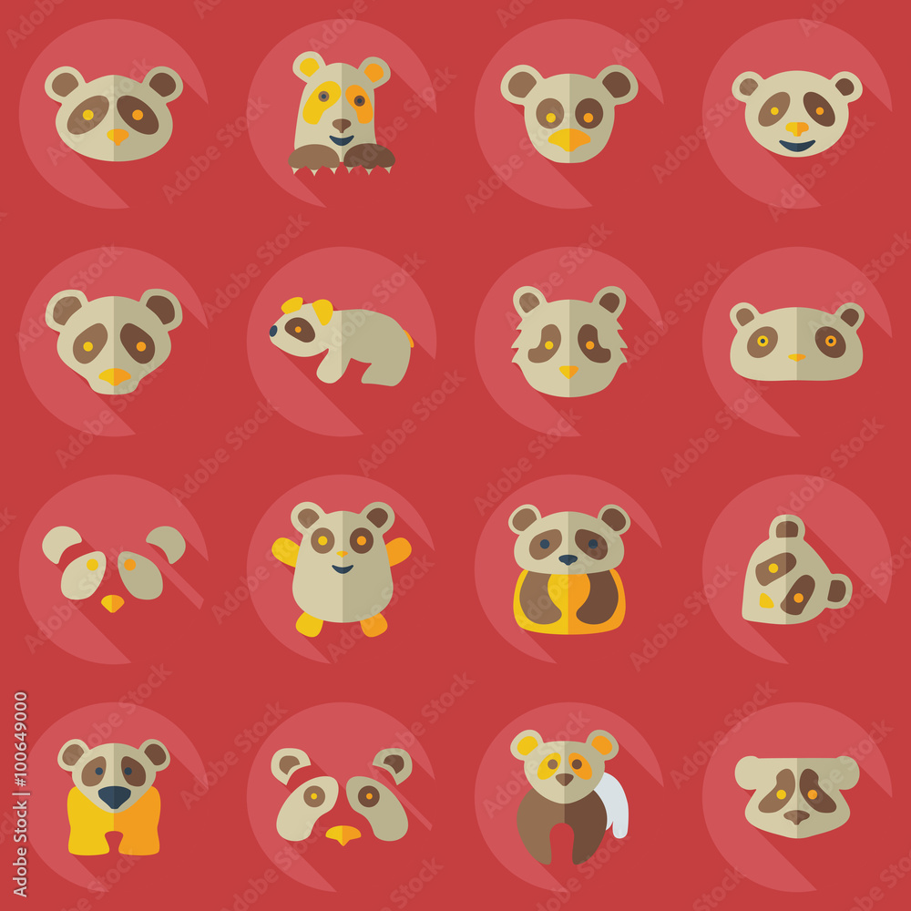 Obraz premium Flat concept, set modern design with shadow pandas