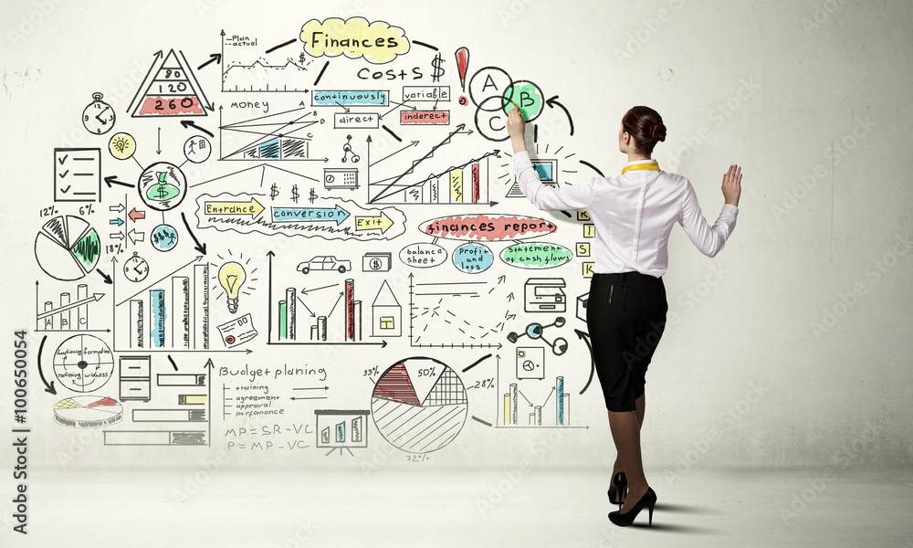 Woman sketching business strategy Woman sketching business strategy