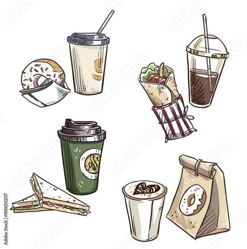 selection of takeaway snacks. takeaway packaging. Fast food.