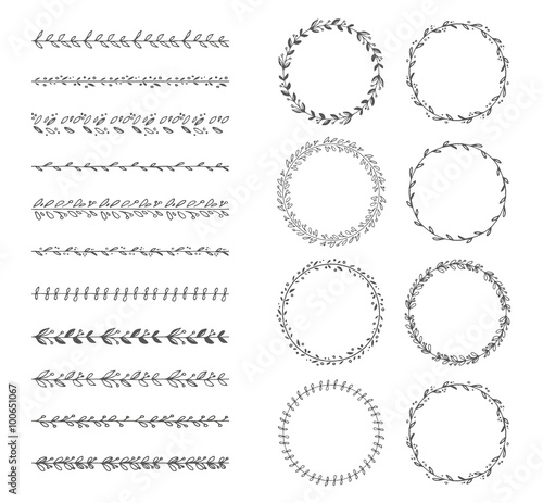 vector brush and laurel wreath set