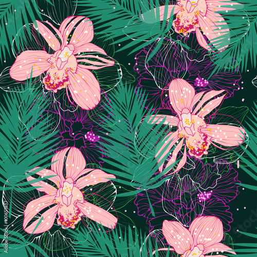 Fototapeta Naklejka Na Ścianę i Meble -  pattern with pink orchids