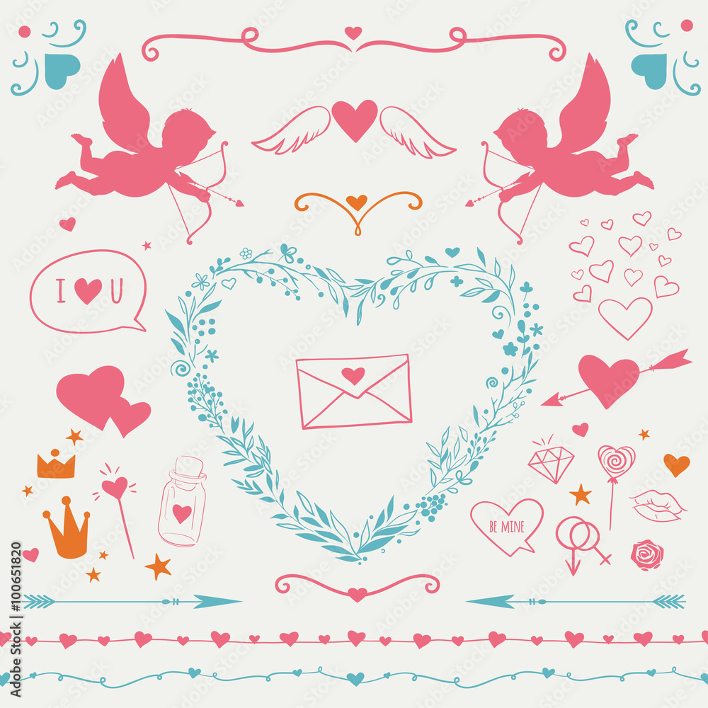 set of romantic decorative elements set of romantic decorative elements