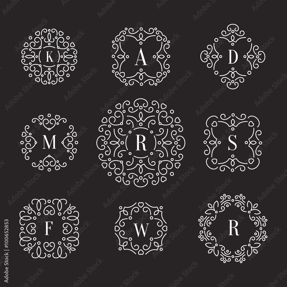 Elegant monogram design template. Ornamental outline logos for restaurants, boutiques, jewelry, beauty salons