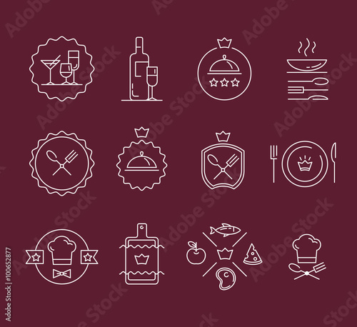 Set of line logos for restaurant, cafe, bar. Food and wine icons and signs