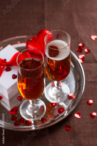 Cocktail  glasses, gift and hearts