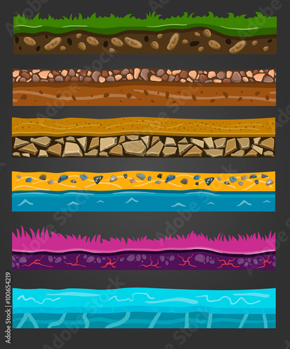 Seamless ground elements set, vector landscape illustration