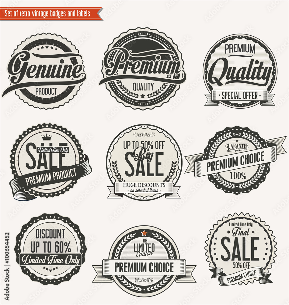 Quality retro vintage badges and labels collection