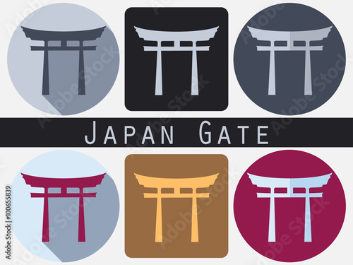 Japan Gate. Torii gate. Flat. Shinto. Historical monument.