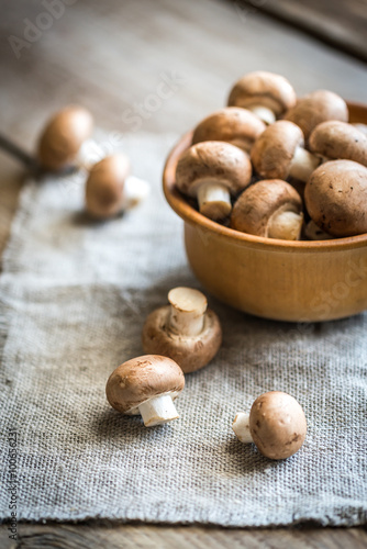 Bowl of brown champignon mushrooms