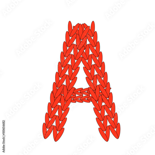 Knitting alphabet abc A letter in red color on white background. Christmas or New Year concept. ABC for banner, card, billboard, print or web site. Vector illustration.