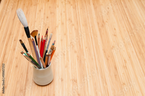 Art equipment in a pot