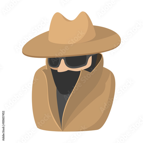 Man in black sunglasses and brown hat cartoon icon
