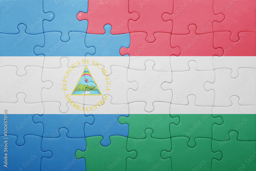 Fototapeta premium puzzle with the national flag of azerbaijan and hungary