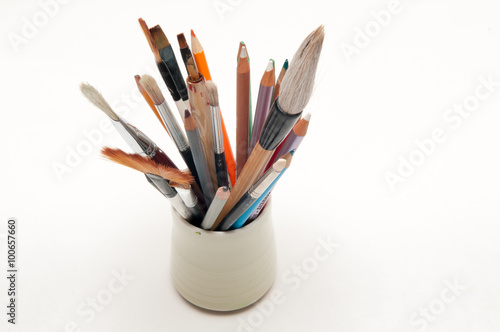 Selection of artists tools on a table