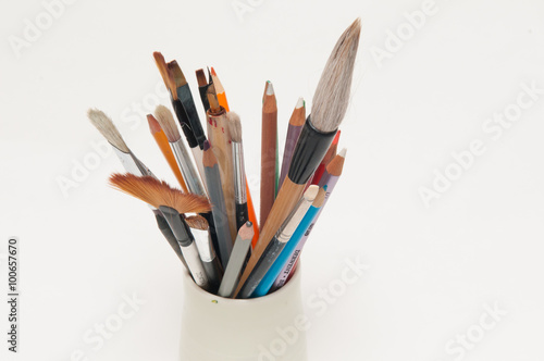 Selection of artists tools on a table