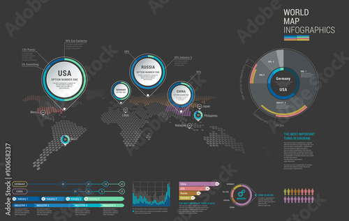 Set of infographics elements - world map, diagrams templates.