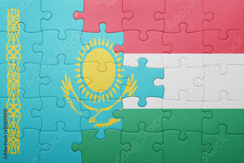 puzzle with the national flag of kazakhstan and hungary © luzitanija