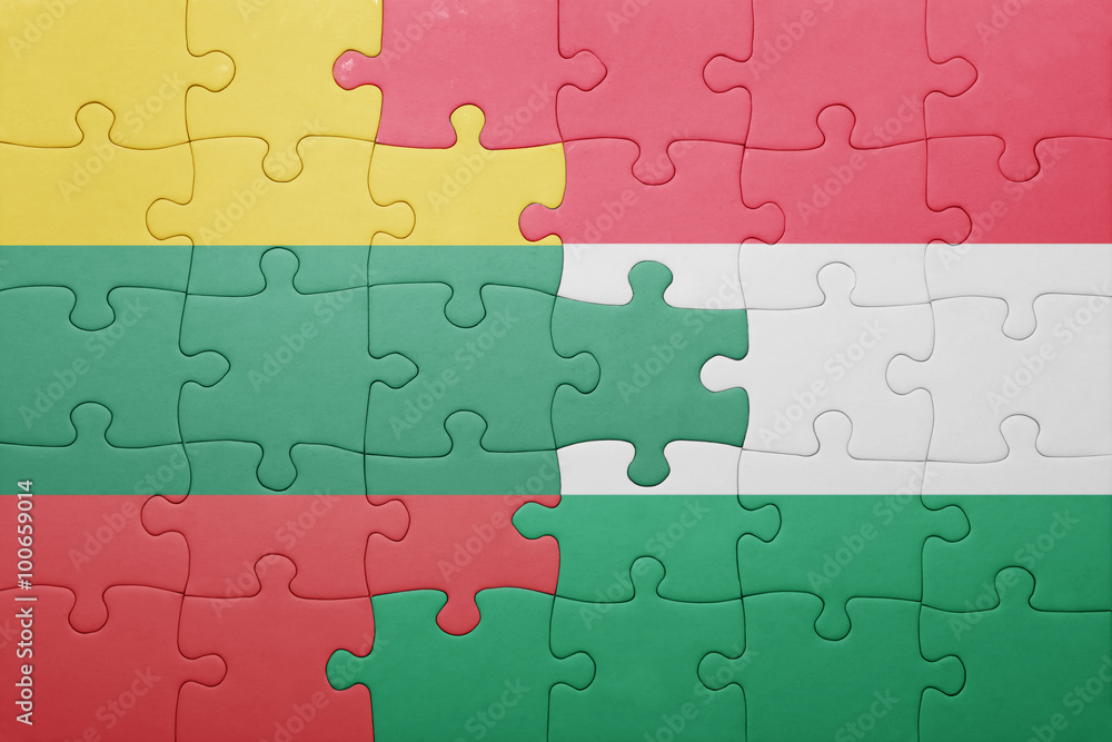 puzzle with the national flag of lithuania and hungary puzzle with the national flag of lithuania and hungary