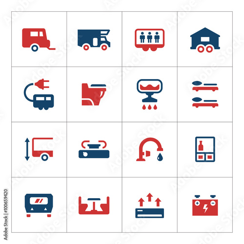 Set color icons of camper, caravan, trailer