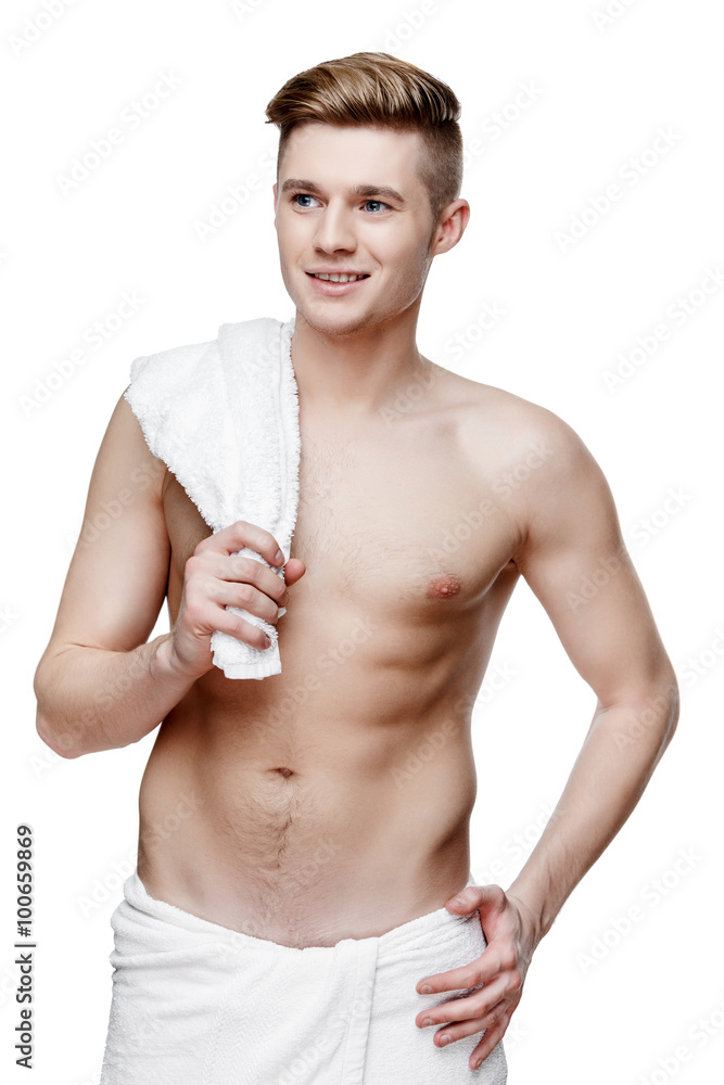 Young shirtless man isolated on white Young shirtless man isolated on white