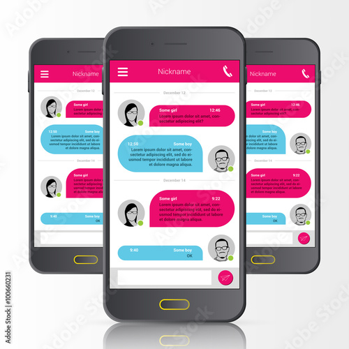 Sms messenger. Speech bubbles. Phone chat interface. Vector