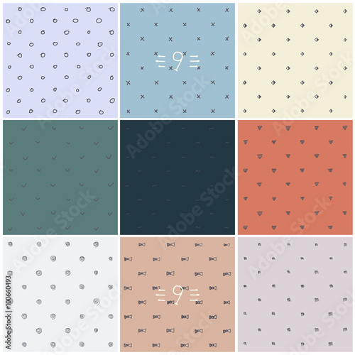 collection of 9 hand drawn seamless vector textures