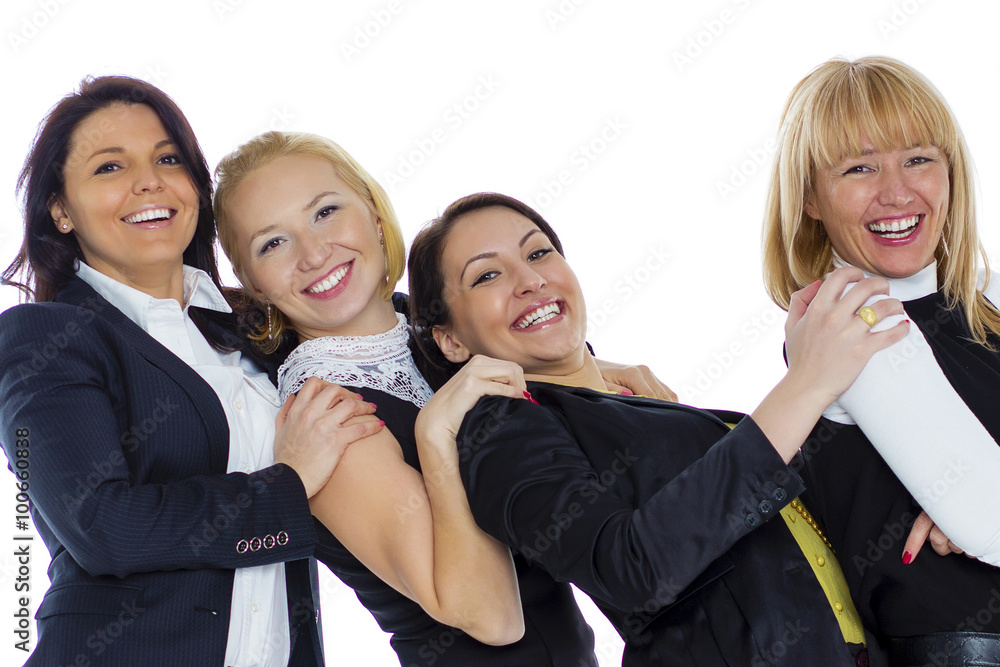 A team of four business women on a white background. Business wo A team of four business women on a white background. Business wo
