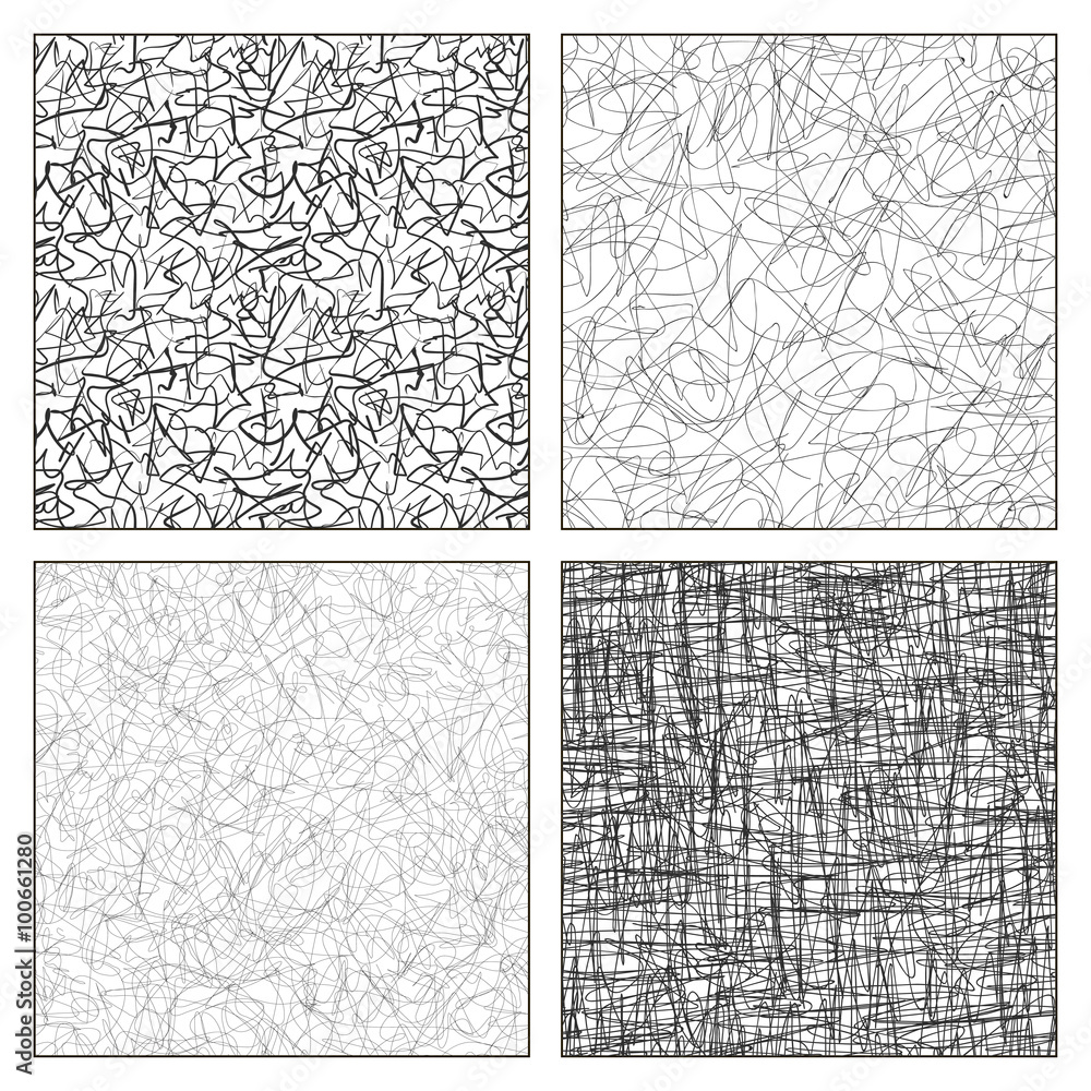 Seamless set of scribble patterns.