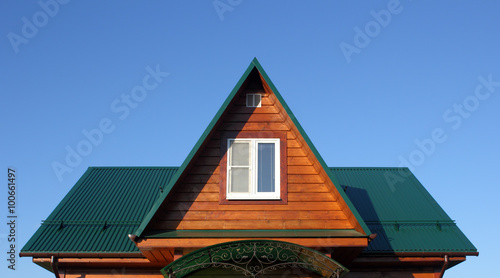 Attic under the rgeen metal roof