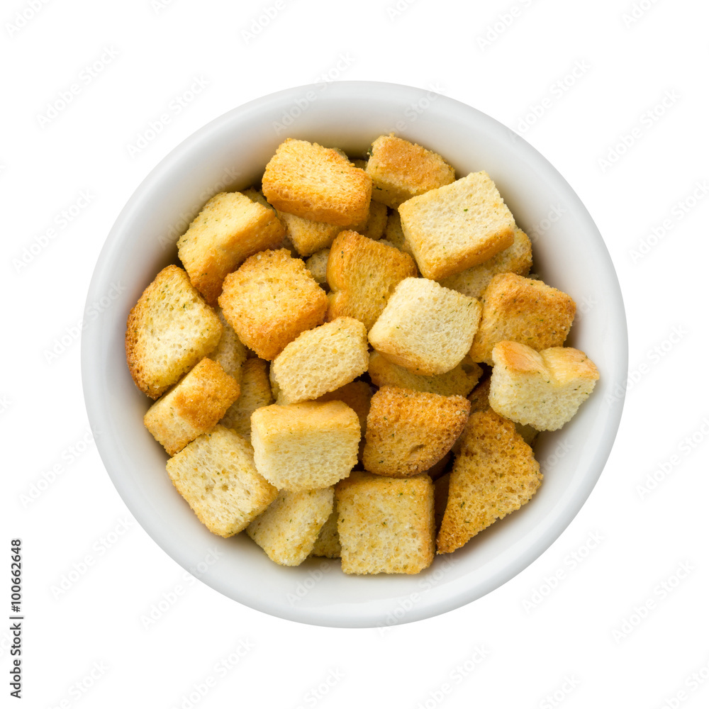 Croutons in a Ceramic Bowl Croutons in a Ceramic Bowl