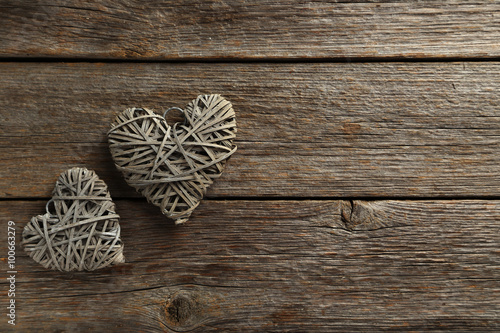 Love hearts on a grey wooden background