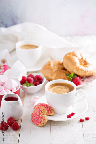Valentines day breakfast with croissants