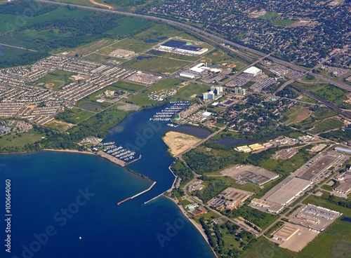 Port Whitby Marina aerial view, near Oshawa Ontario Canada