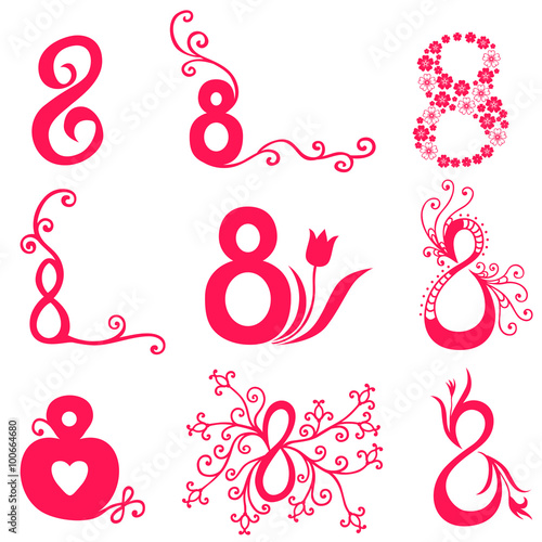 8 march greeting icon set