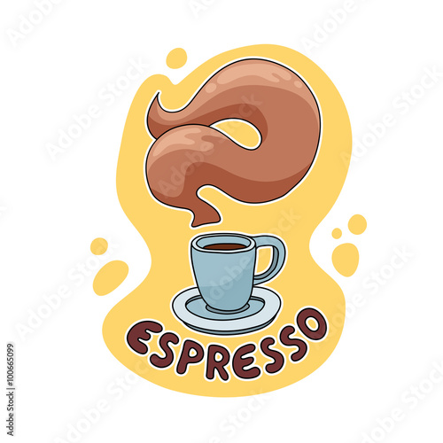 Espresso Coffee Vector Illustration / Espresso Coffee Illustration. EPS10 file with hand drawn vector object. Re-sizable to any size. Coffee drawing with smoke and catchy background.