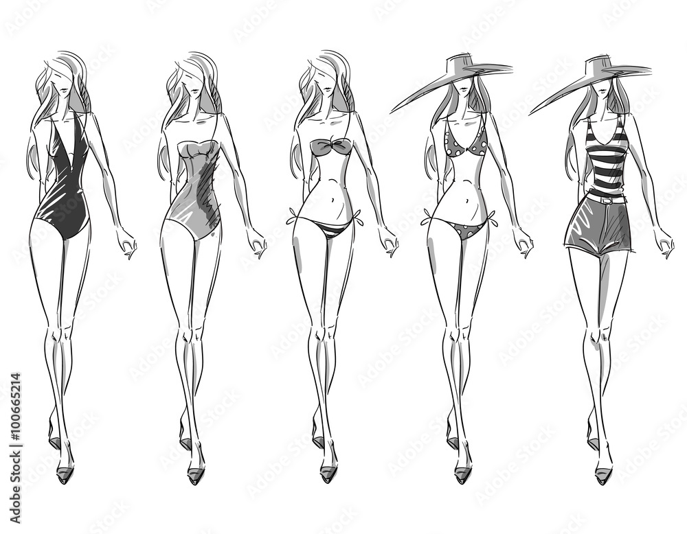 bikini catwalk, fashion illustration