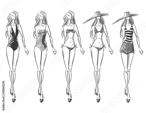 bikini catwalk, fashion illustration