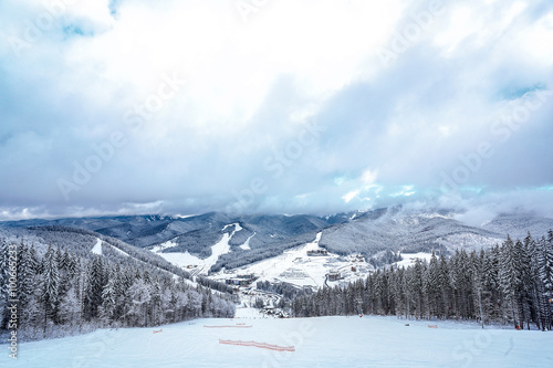 Beautiful view from the mountain ski slope