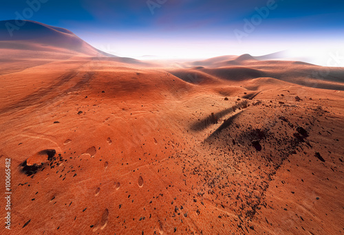 Quadro su tela Martian landscape, craters and  rocks