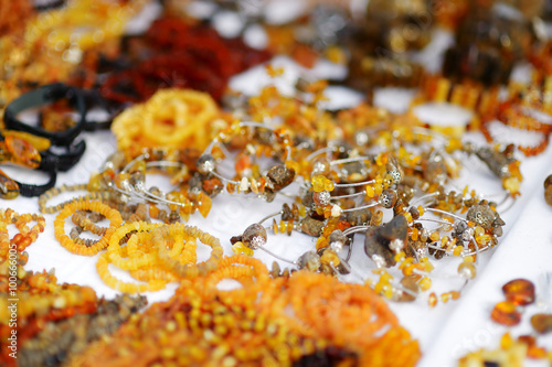 Amber bracelets and decorations sold on Easter market in Vilnius