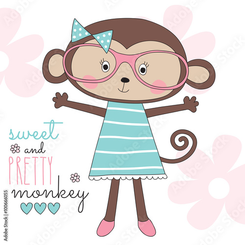 bespectacled pretty monkey vector illustration