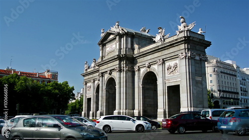 Madrid, Spain. July 2015. Traffic around Puerta de Alcala