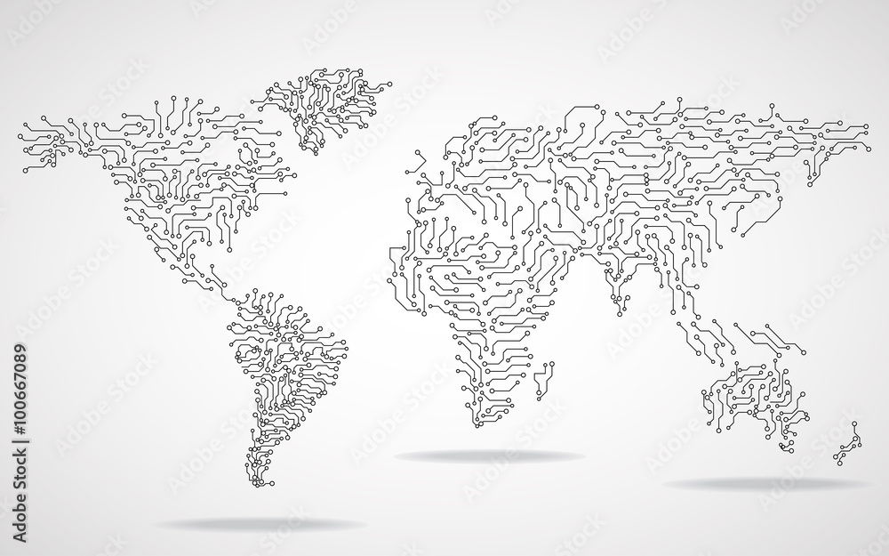 Obraz premium World Map. Circuit board. Technology background. Vector illustration. Eps 10