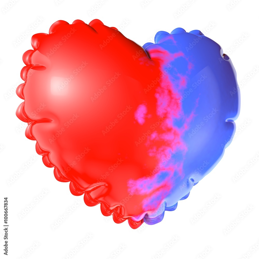 Red-blue heart shaped balloon on a white background. Render. Red-blue heart shaped balloon on a white background. Render.