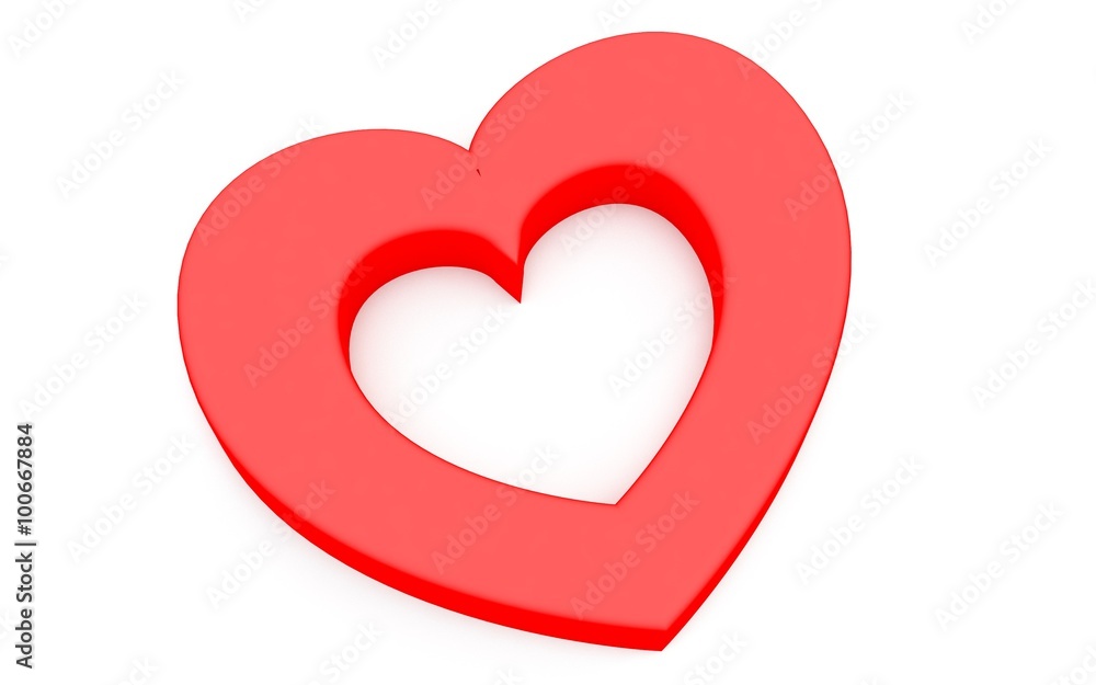 Mat red heart with convex edges on a white background. Render. Mat red heart with convex edges on a white background. Render.