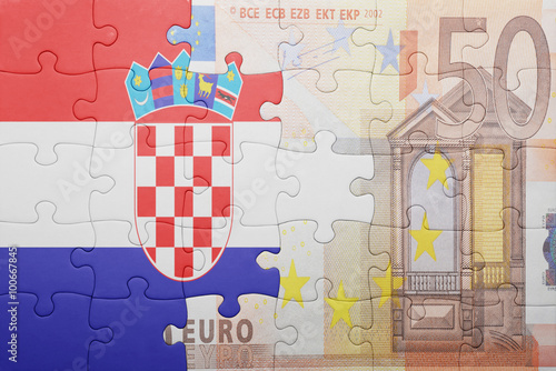 puzzle with the national flag of croatia and euro banknote
