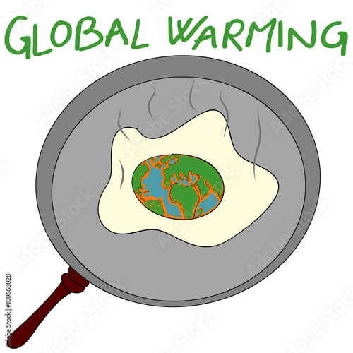 Earth is being cooked on a frying pan like an egg. representation of global warming, hand drawn vector illustration