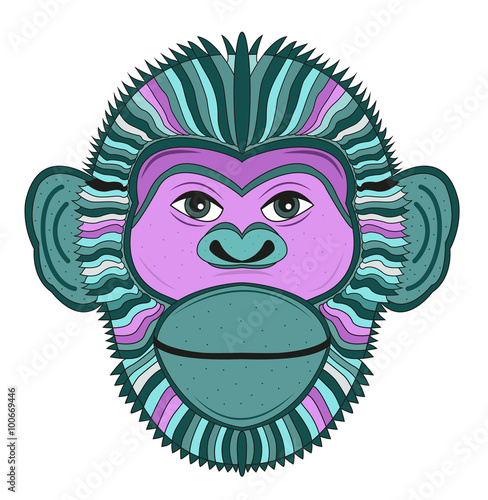 A stylized monkey'head vector isolated on white, testa di scimmia stlizzata colorata isolata su sfondo bianco